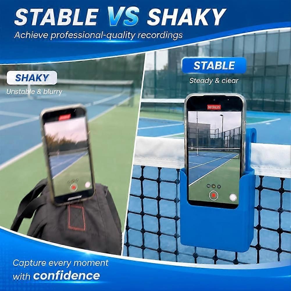 Universal Tennis Net Camera Mount for Phones and Cameras, Pickleball Training Video Recording Holder, Blue
