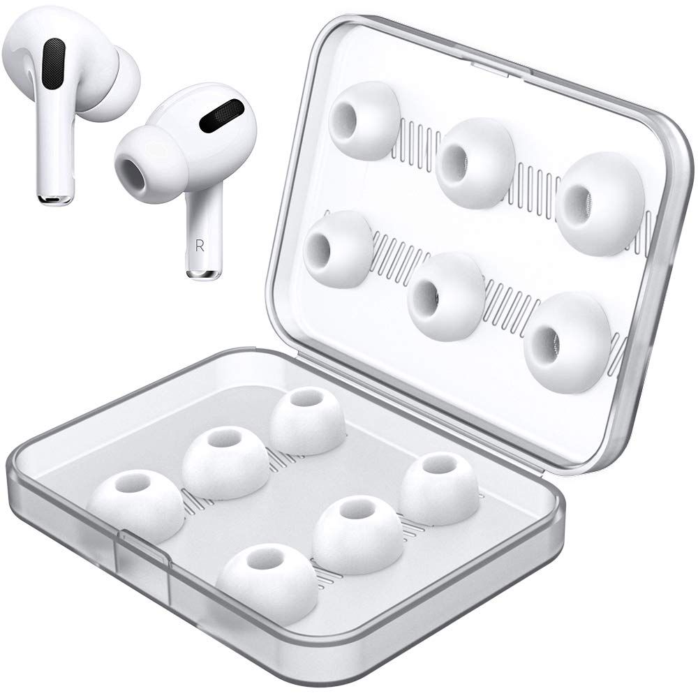 Replacement Ear Tips Accessory Silicon and Memory Foam Ear Buds Tips with Storage Box (White 6 Pair Memory Foam)