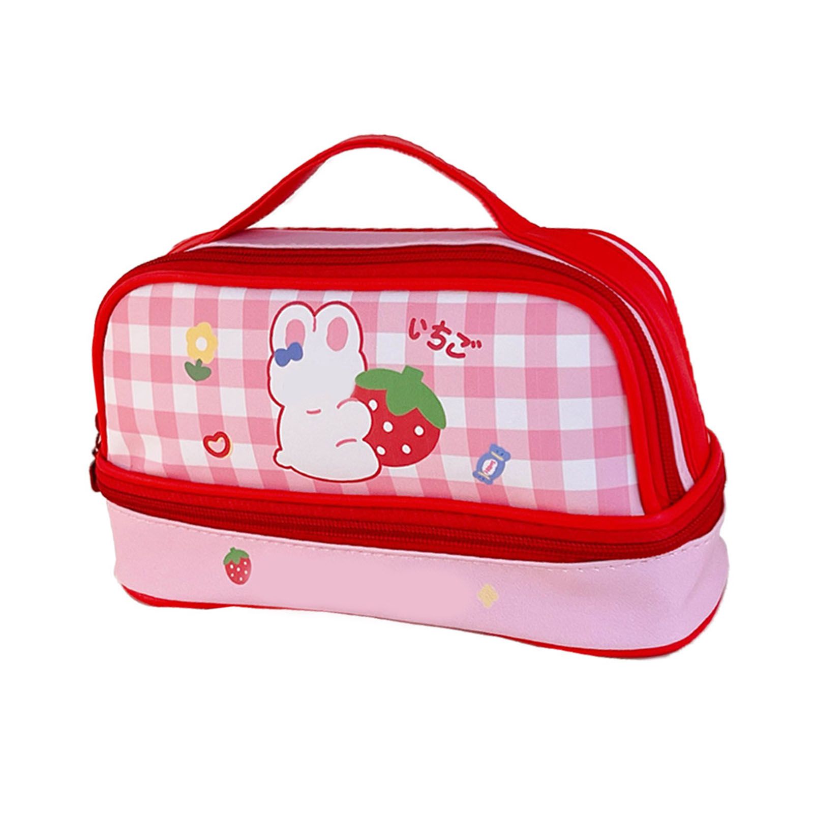 Cartoon Big Capacity Pencil Case Large Pencil Pouch Stationery Pen Bag Small Cosmetic Bag Red