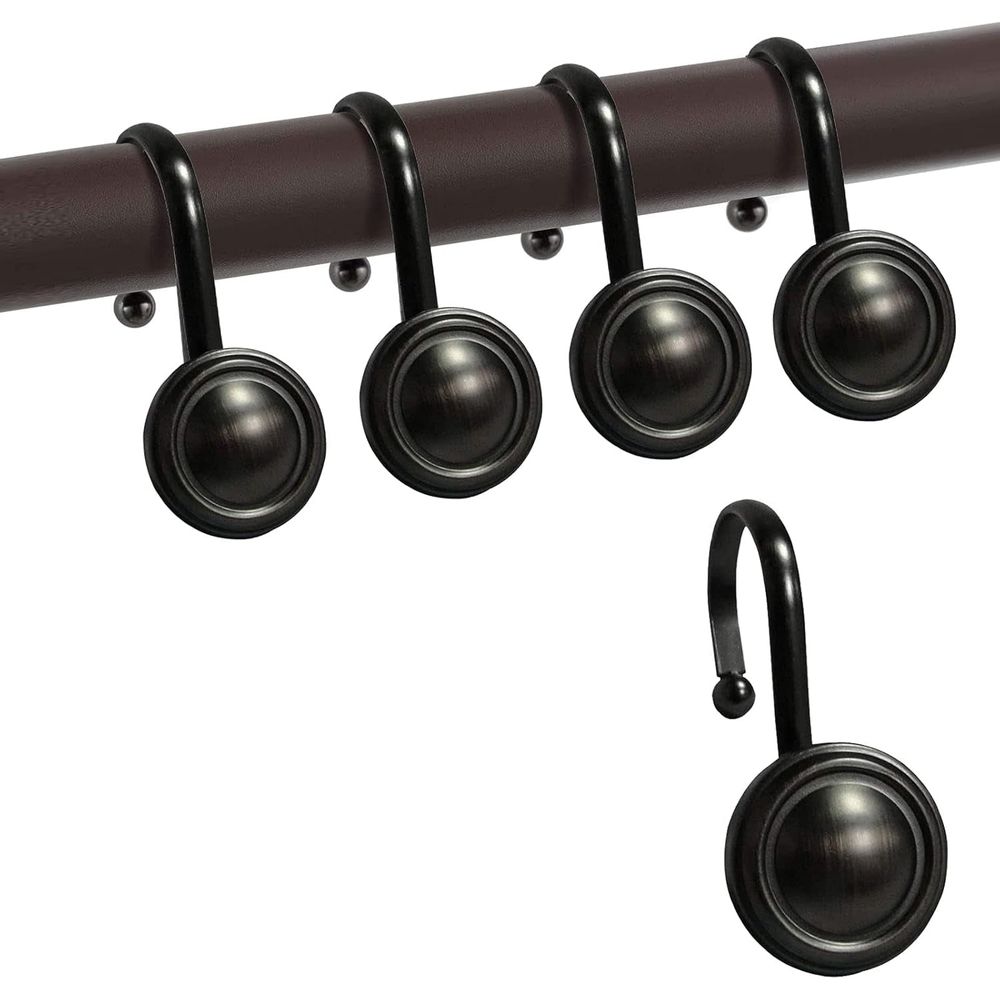 Shower Curtain Hooks Rust Proof, 12pcs Decorative Shower Curtain Ring Rod Hang Holder (Black)