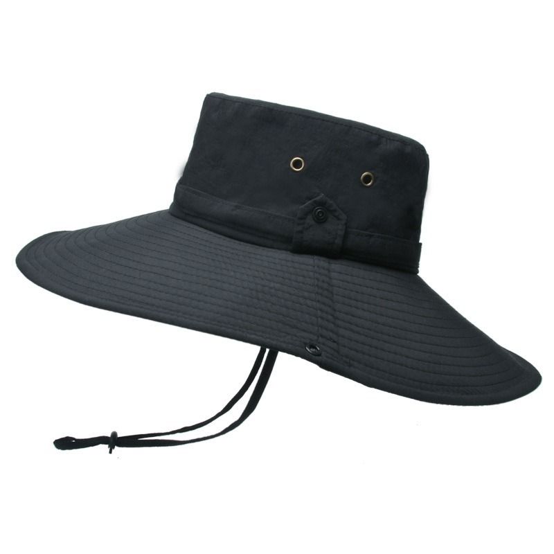 12cm Wide Brim UV Protection Safari Hat, Waterproof Foldable Bucket Hat for Hiking Fishing - Black