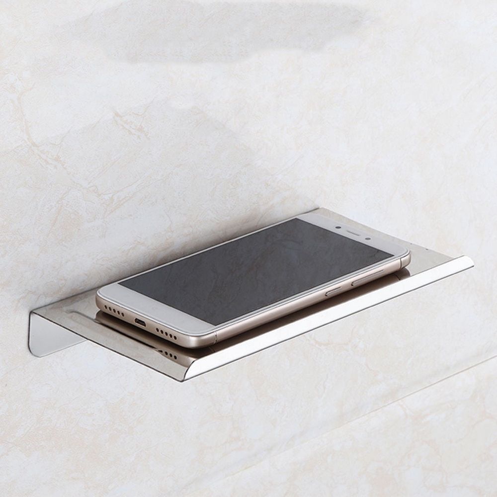 1-Pack Grey Rectangular Stainless Steel Storage Rack for Bathroom Organization and Phone Holder