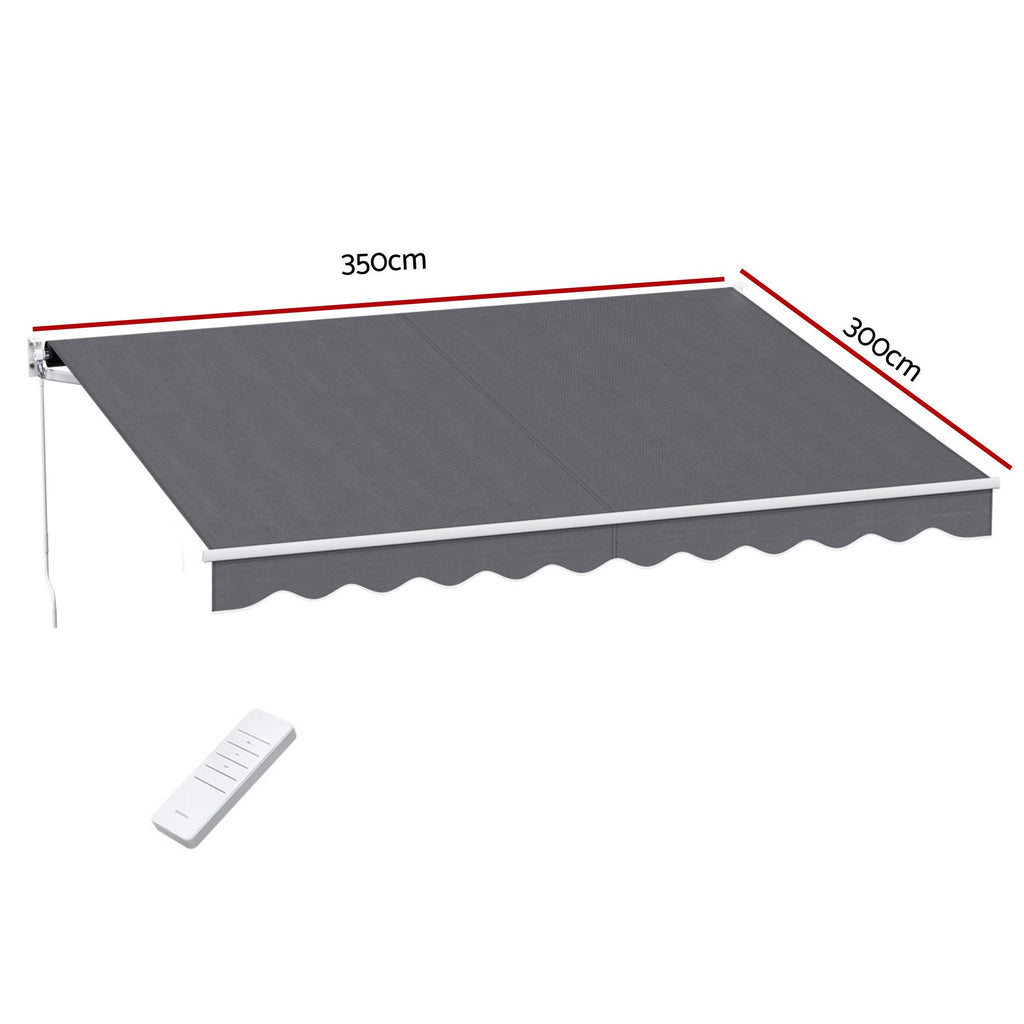 Instahut Retractable Folding Arm Awning Motorised Sunshade 3.5M X 3M Grey