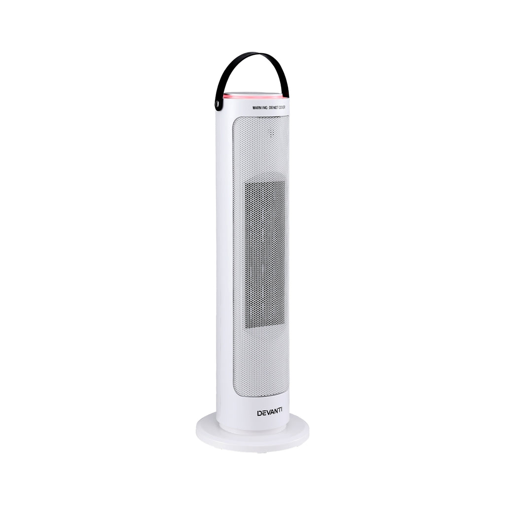 Devanti Ceramic Tower Heater 2000W Electric Oscillating Portable Timer White