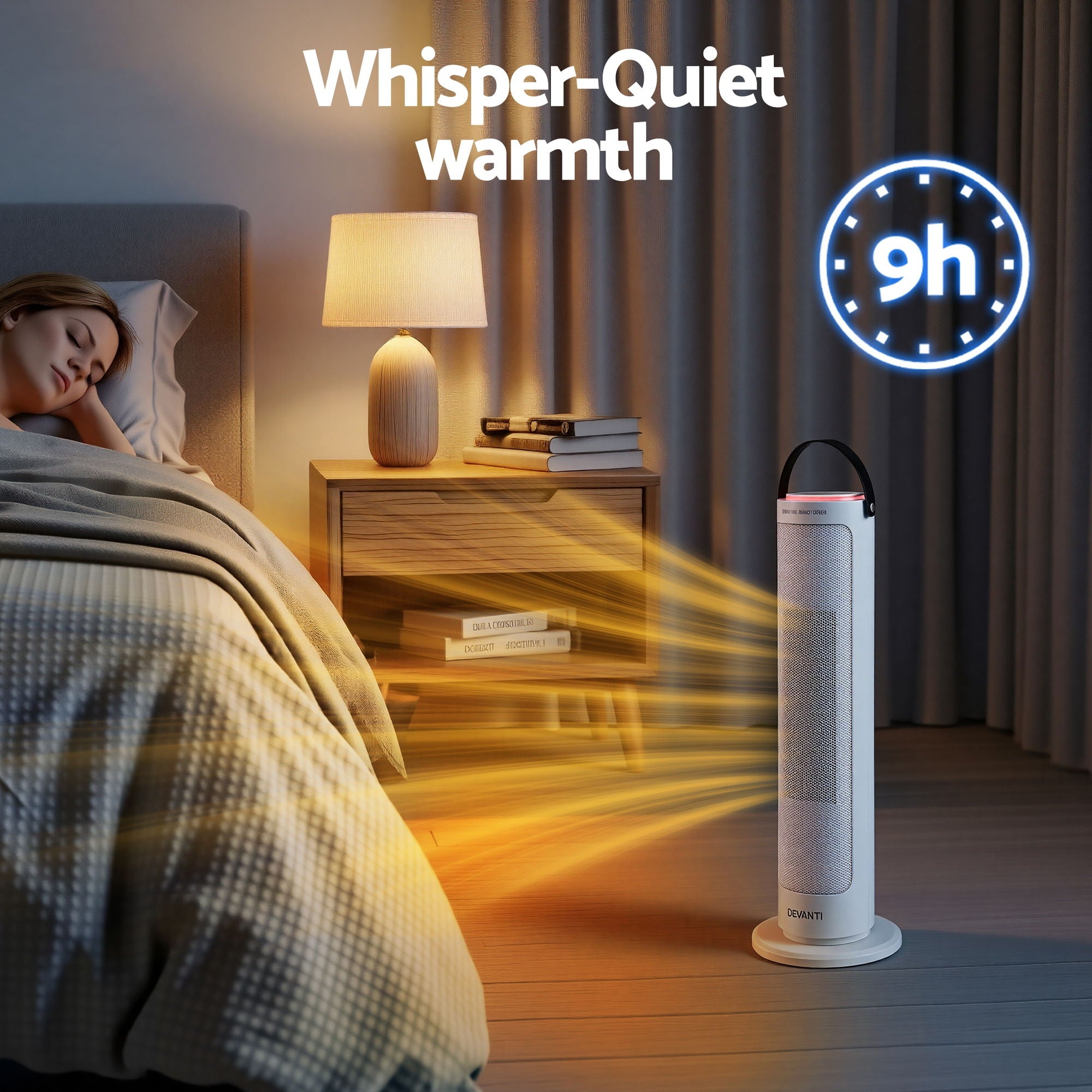 Devanti Ceramic Tower Heater 2000W Electric Oscillating Portable Timer White