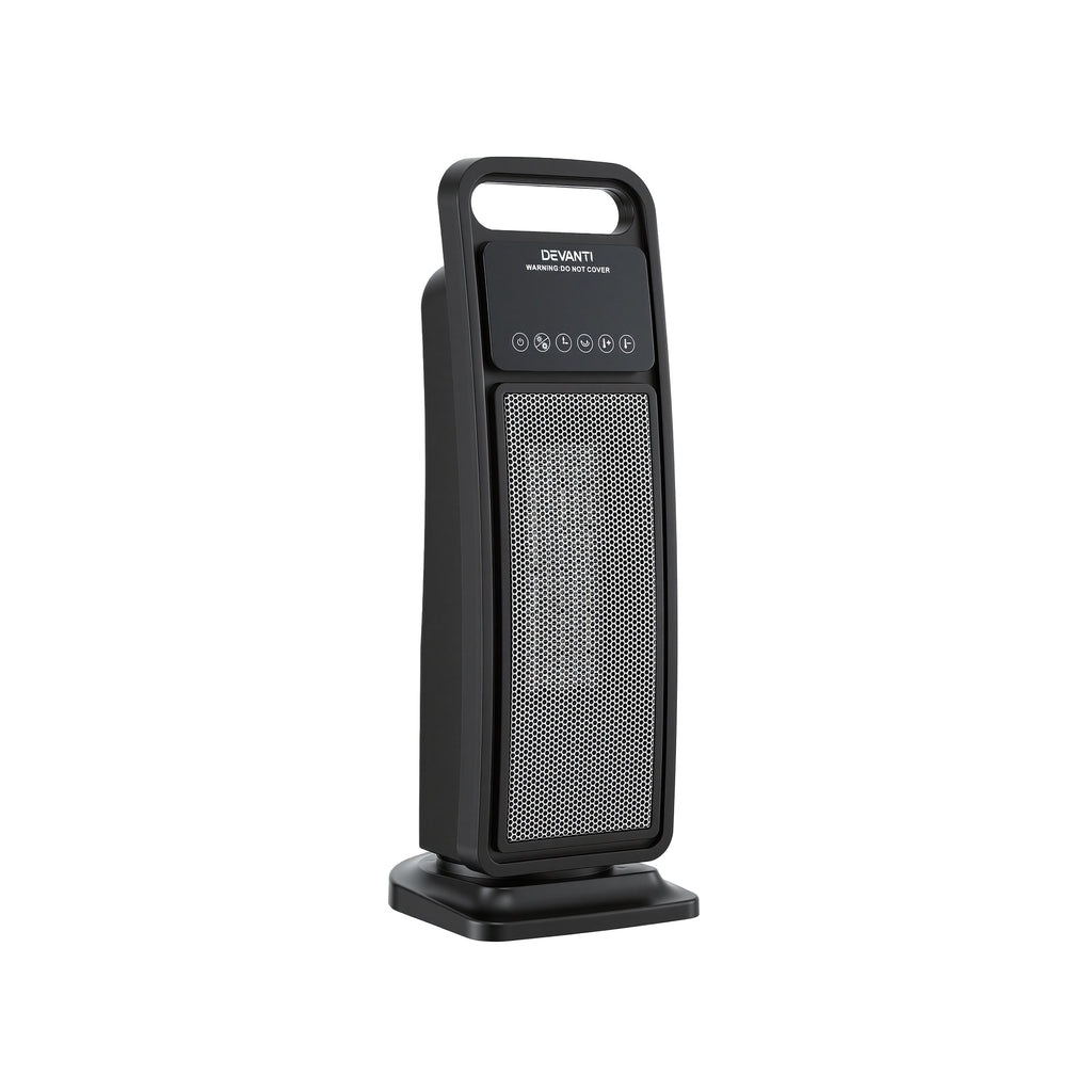 Devanti Ceramic Tower Heater 2000W Electric Oscillating Portable Timer Black