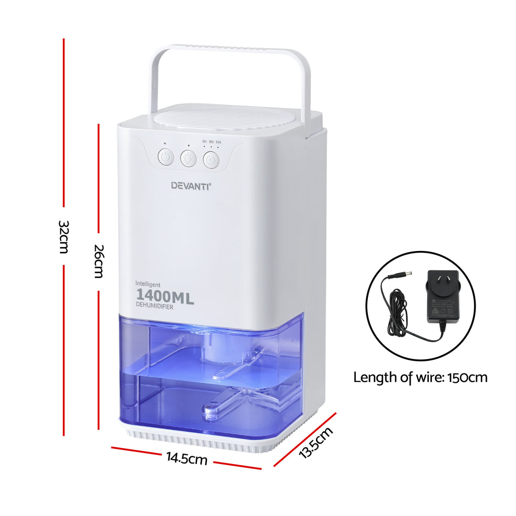 Devanti Dehumidifier 1400ml Portable Quiet Electric Moisture Absorber Bedroom