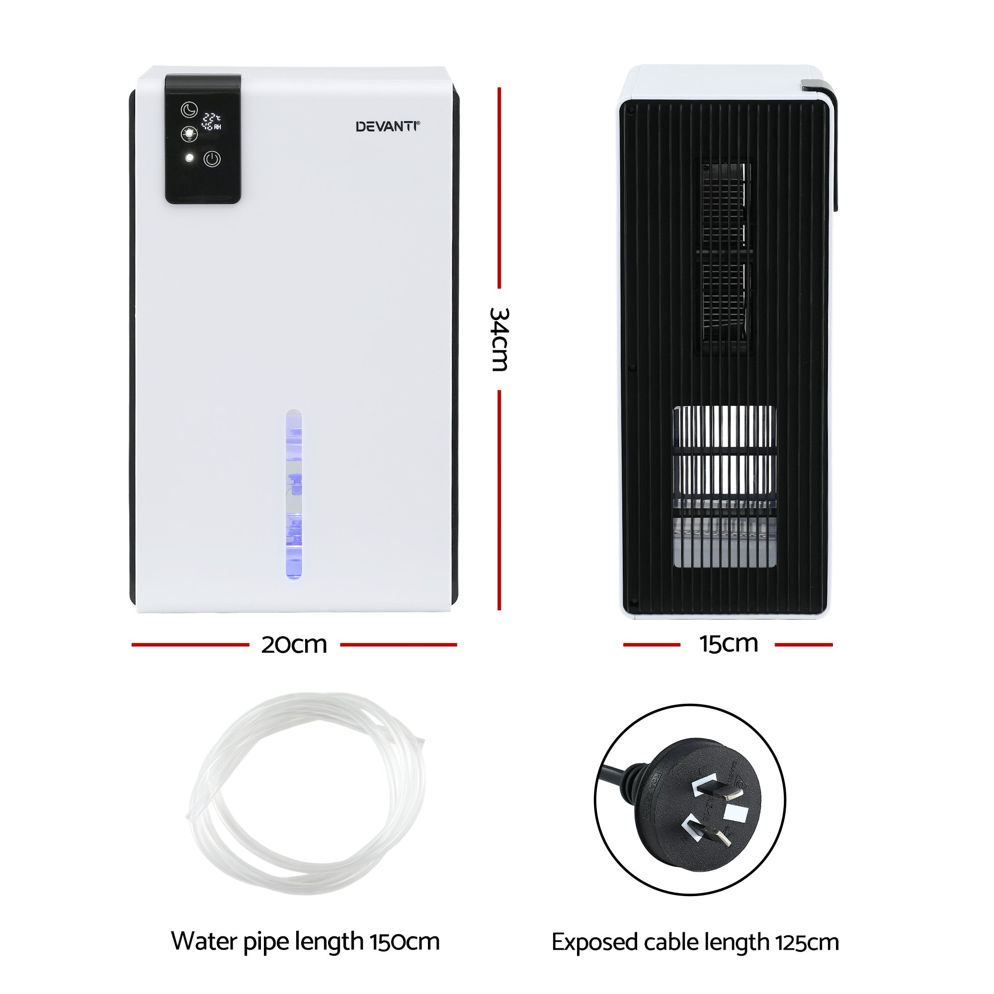 Devanti Dehumidifier 2000ml Portable Quiet Remote Moisture Absorber Home Office