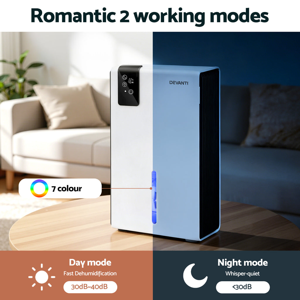 Devanti Dehumidifier 2000ml Portable Quiet Remote Moisture Absorber Home Office