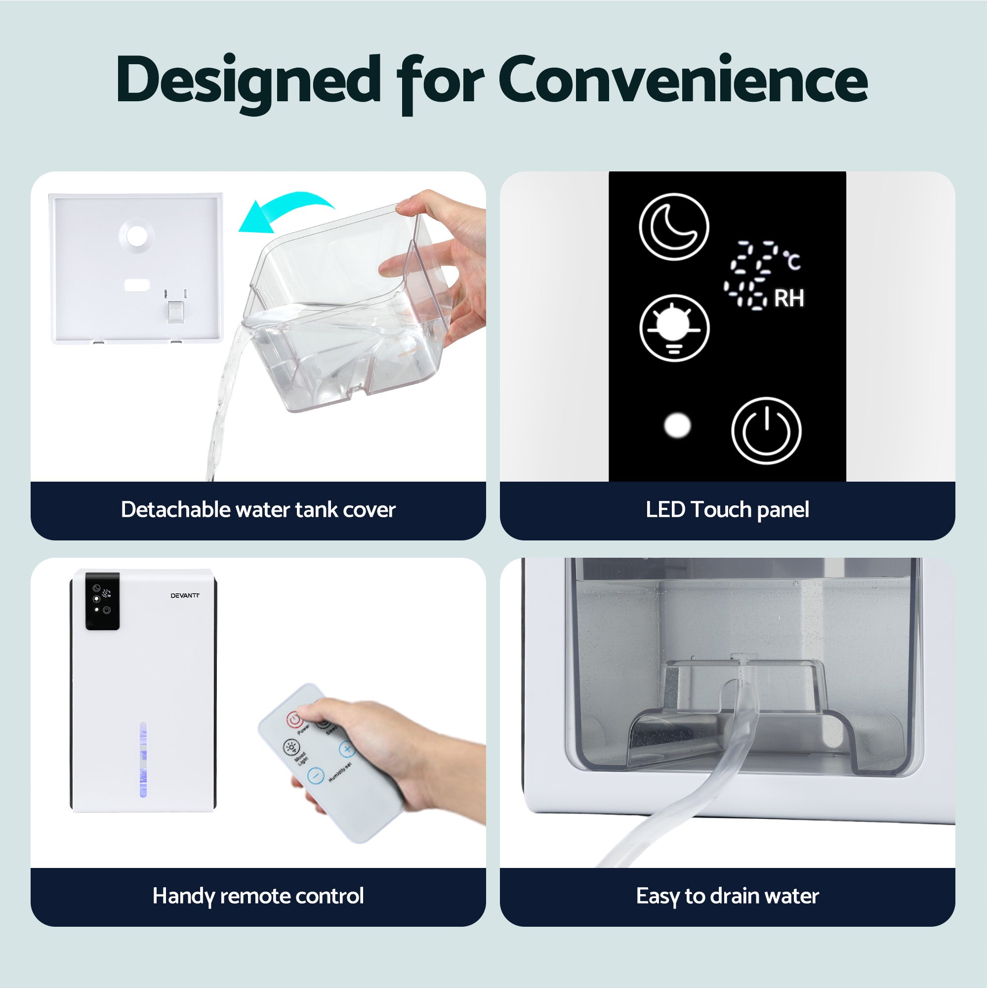 Devanti Dehumidifier 2000ml Portable Quiet Remote Moisture Absorber Home Office