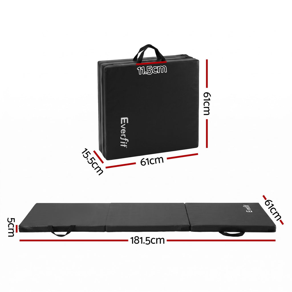 Everfit Gymnastics Mat Folding Exercise Floor Tumbling Mat 3 Fold Black