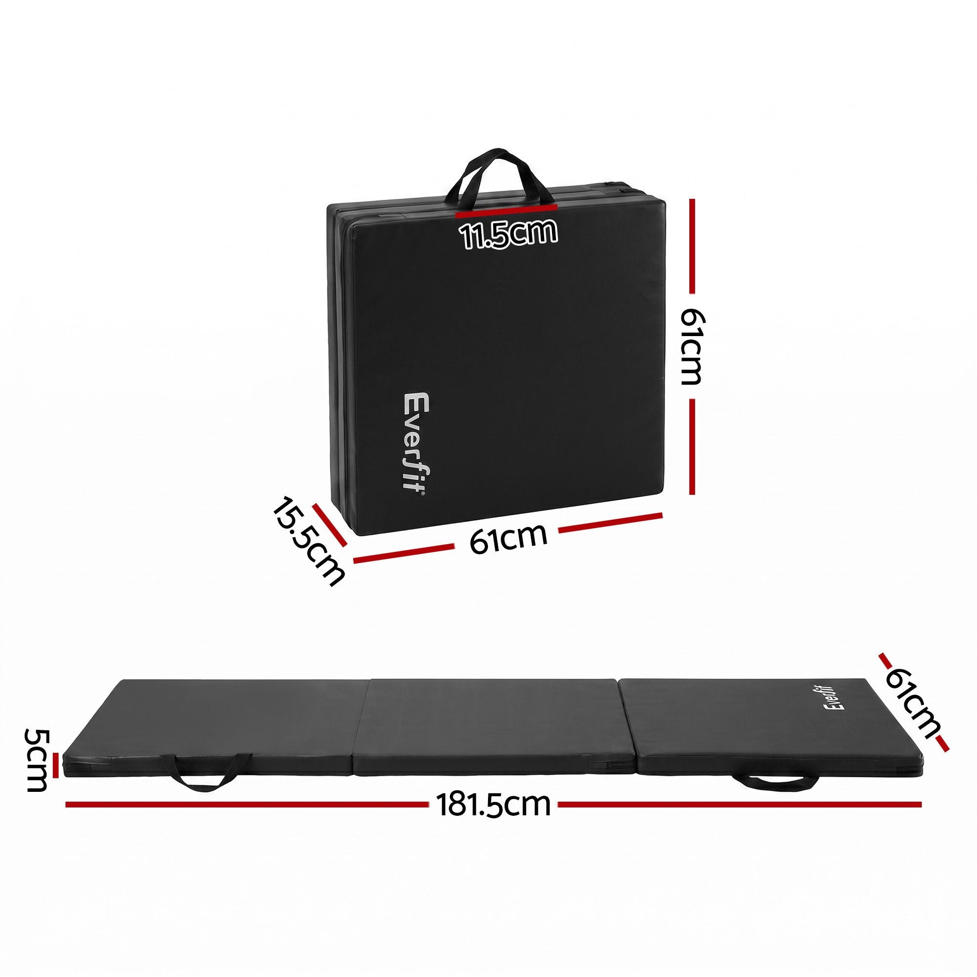 Everfit Gymnastics Mat Folding Exercise Floor Tumbling Mat 3 Fold Black