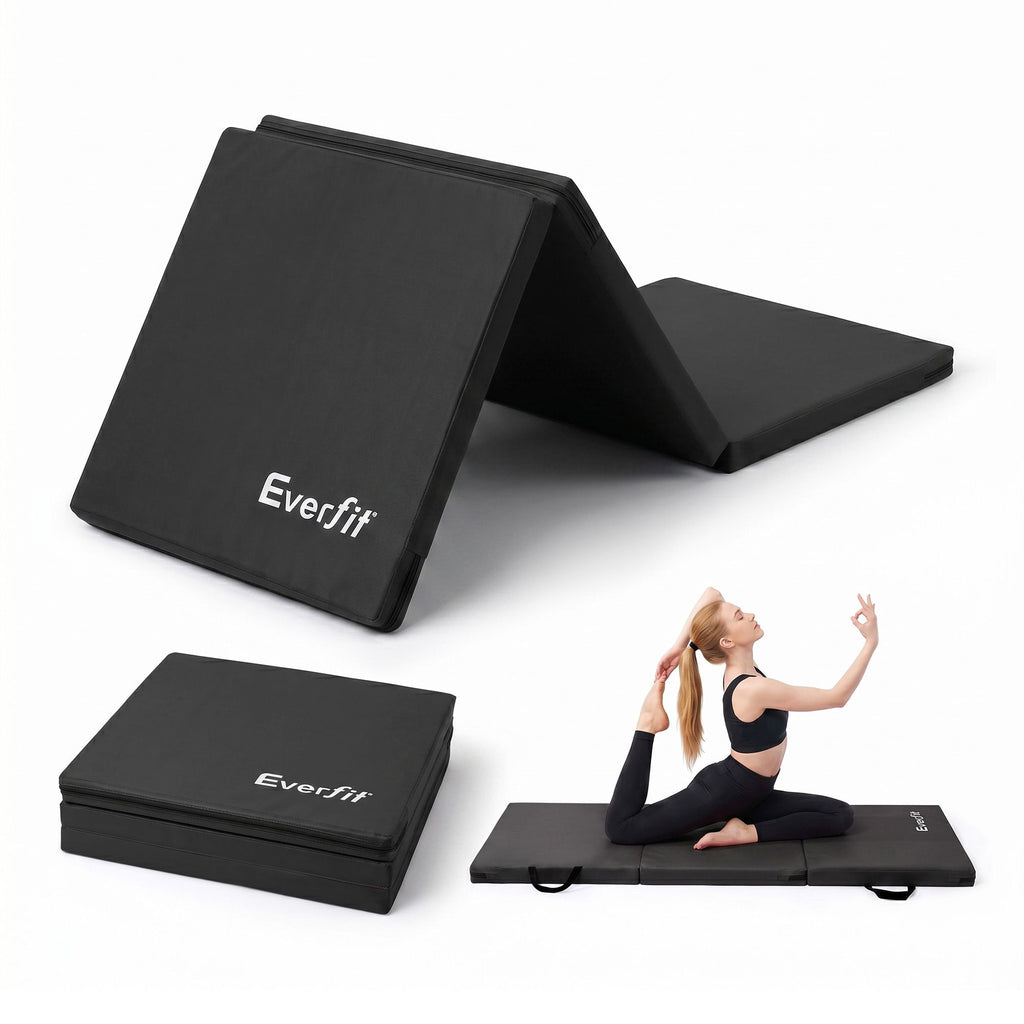 Everfit Gymnastics Mat Folding Exercise Floor Tumbling Mat 3 Fold Black