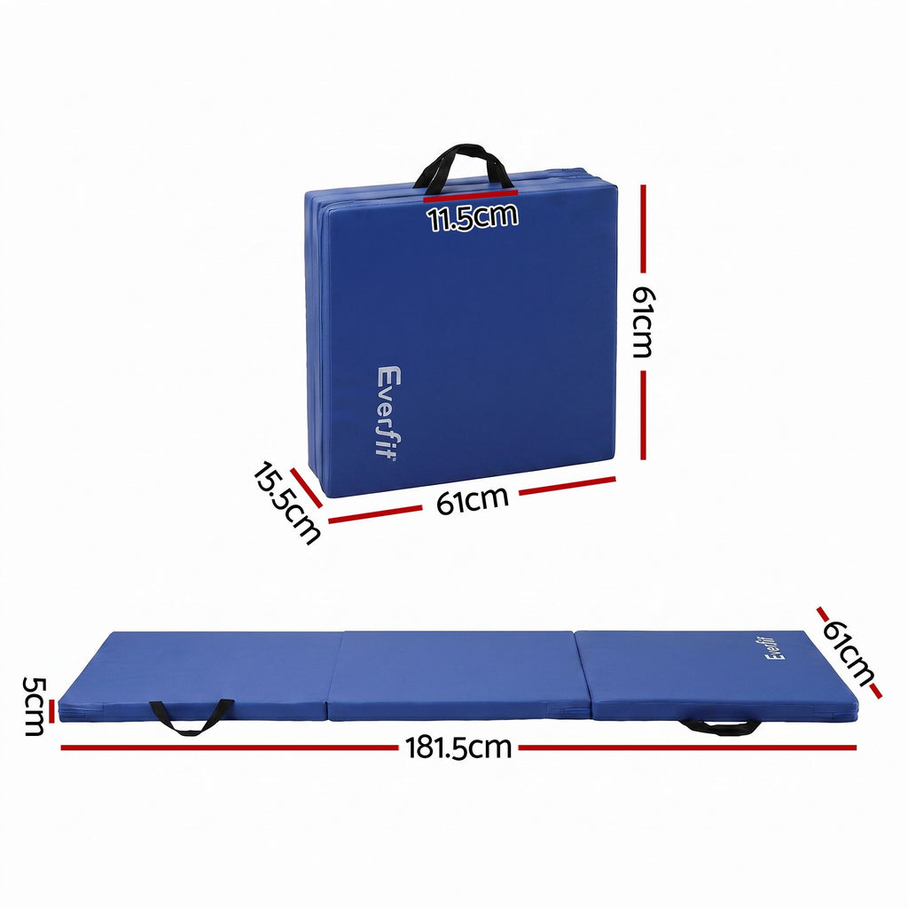 Everfit Gymnastics Mat 180x60cm Folding Exercise Tumbling Mat 3 Fold Blue