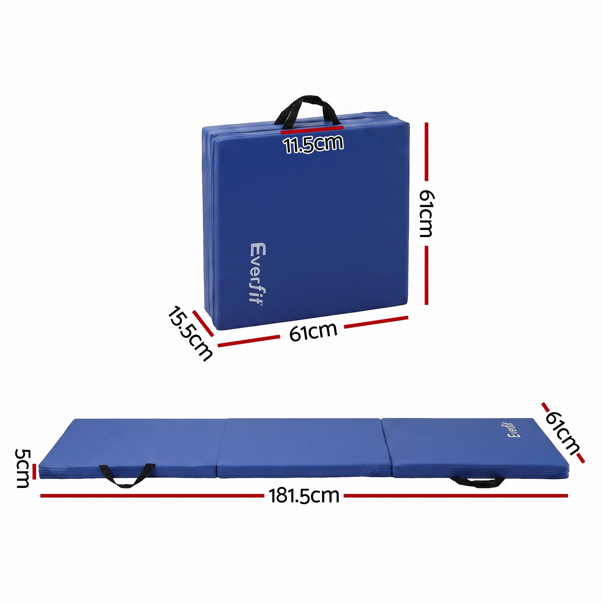Everfit Gymnastics Mat 180x60cm Folding Exercise Tumbling Mat 3 Fold Blue