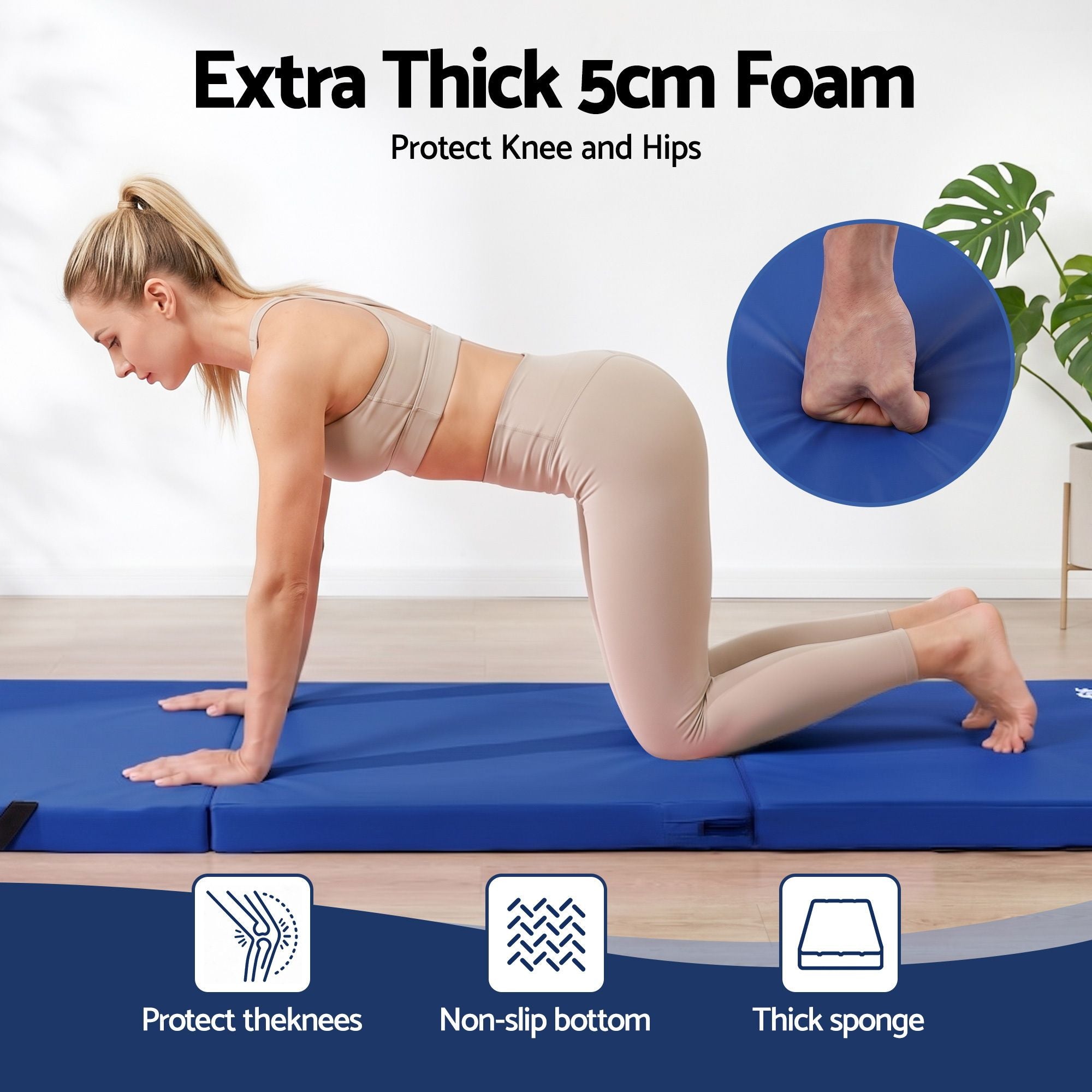 Everfit Gymnastics Mat 180x60cm Folding Exercise Tumbling Mat 3 Fold Blue