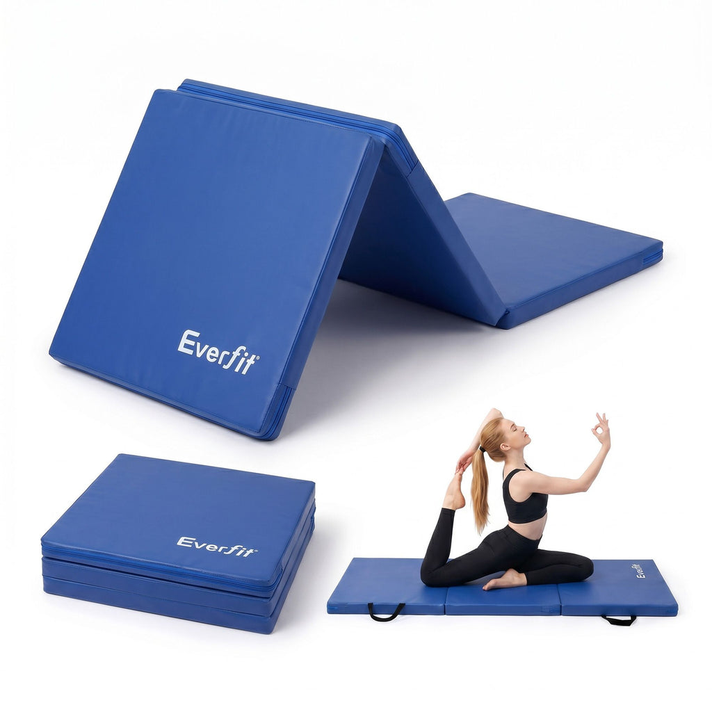 Everfit Gymnastics Mat 180x60cm Folding Exercise Tumbling Mat 3 Fold Blue
