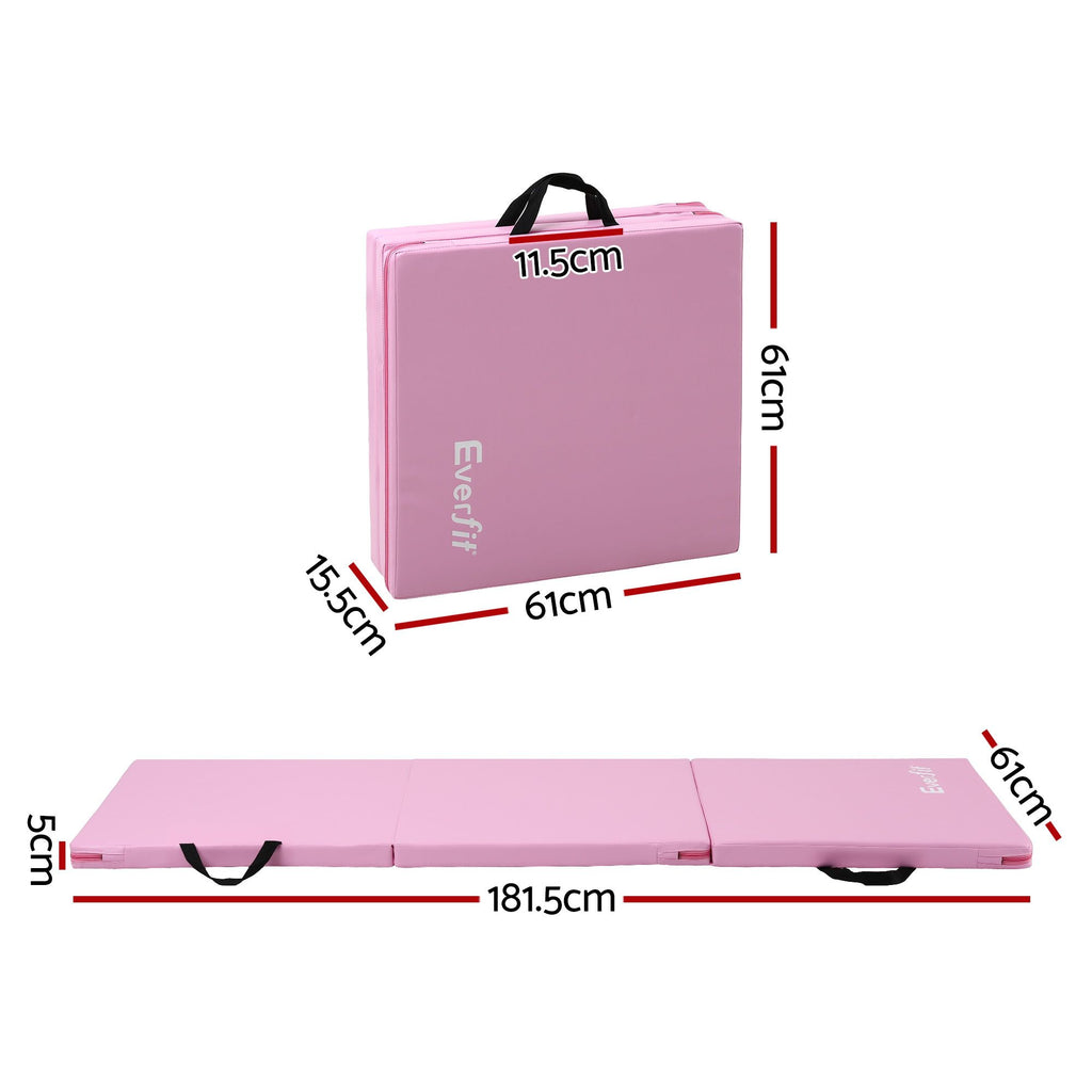 Everfit Gymnastics Mat 180x60cm Folding Exercise Tumbling Mat 3 Fold Pink