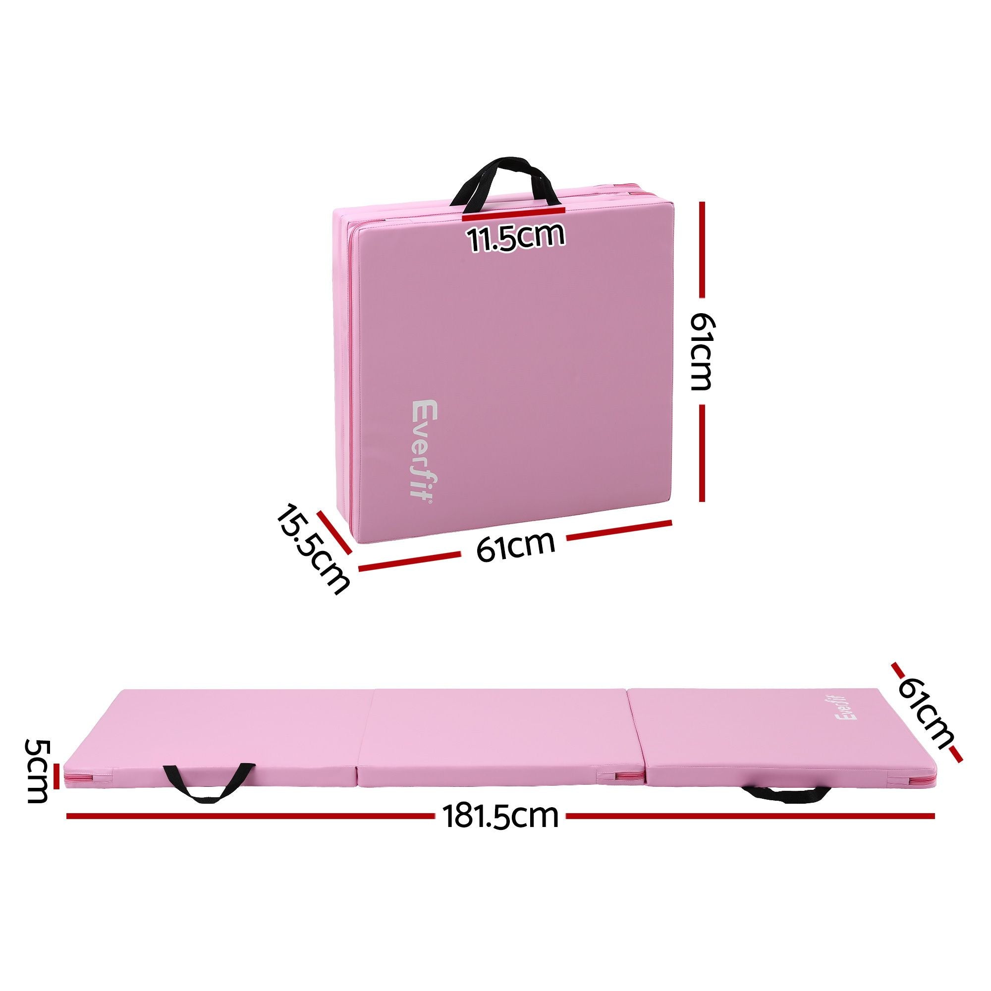 Everfit Gymnastics Mat 180x60cm Folding Exercise Tumbling Mat 3 Fold Pink