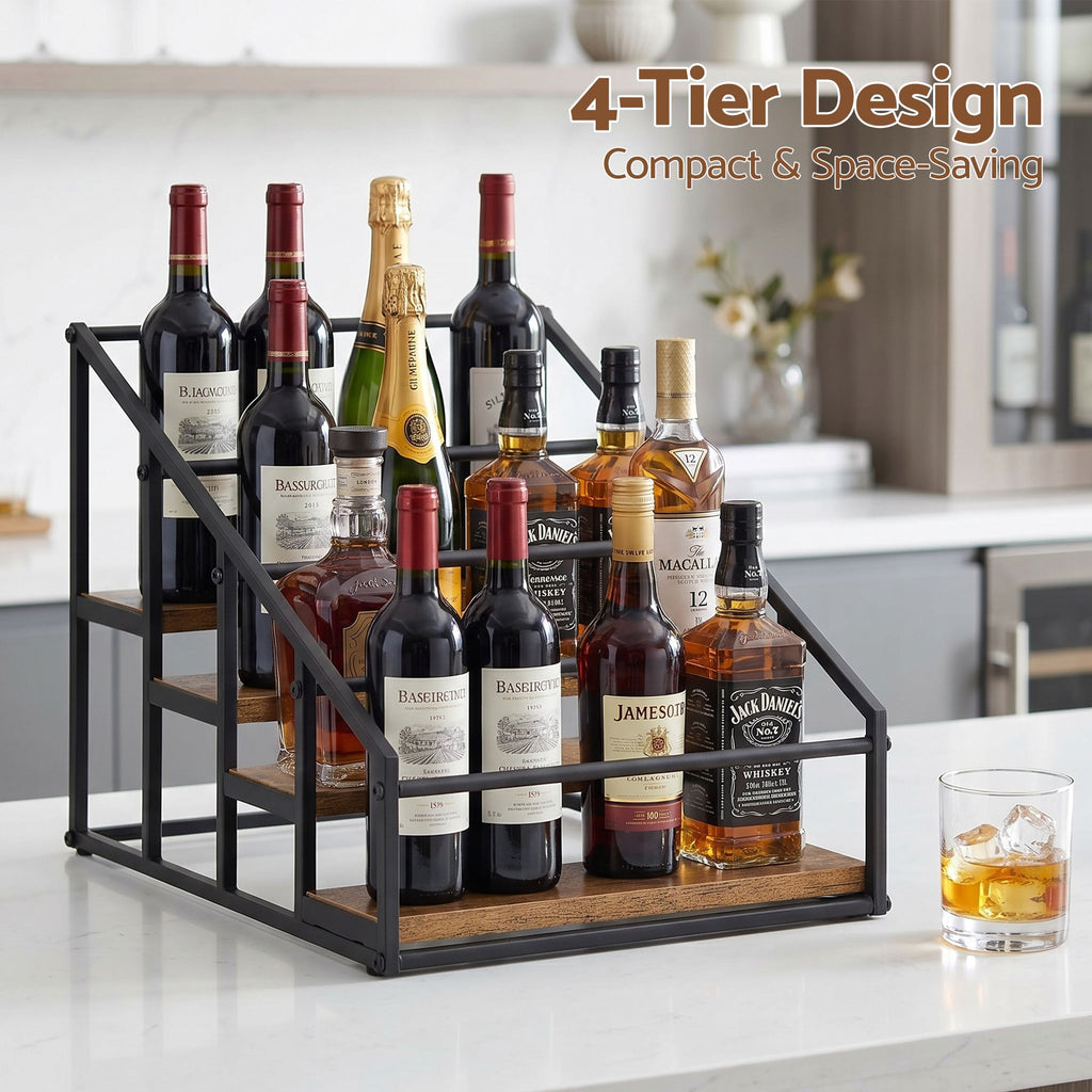 Artiss Wine Rack 4-Tier 16 Bottle Holder Freestanding Storage Stand Black Wood