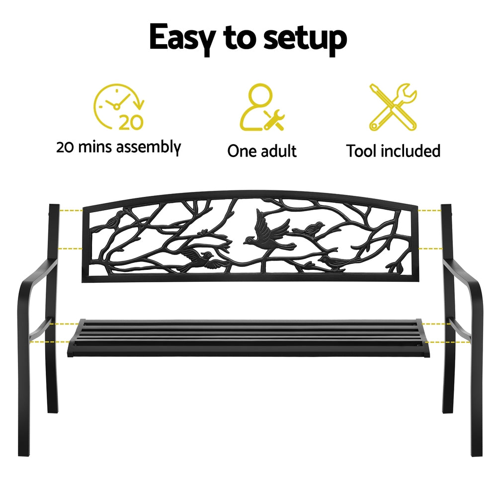 Gardeon Outdoor Bench Seat Garden Steel Outdoor Furniture 3 Seater Park Black