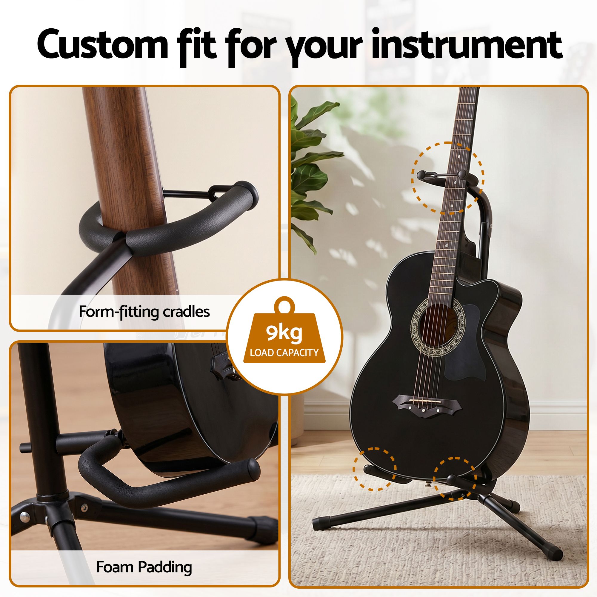 Guitar Stand Folding Adjustable Instrument Holder Rack Acoustic Electric Bass