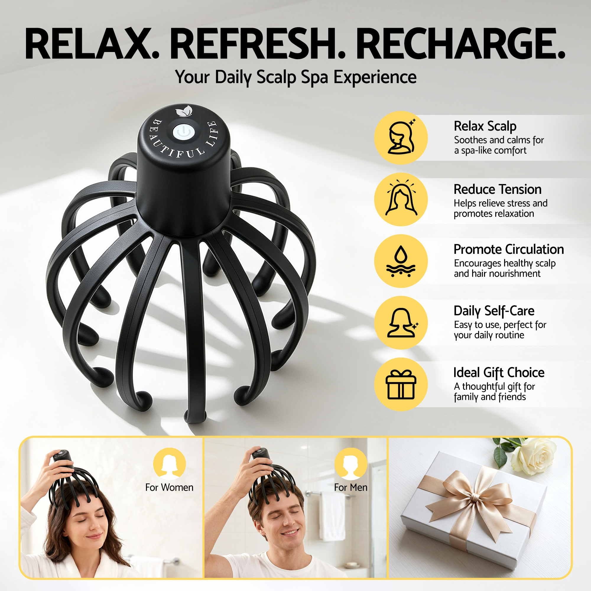 Livemor Head Massager Electric Scalp 360 Cordless Portable 3 Modes