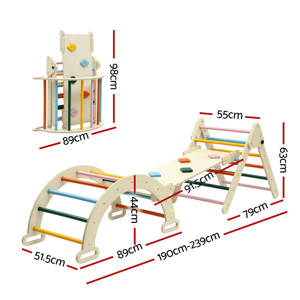 Keezi Kids Pikler Triangle Climber Set with Slide Arch Indoor Outdoor Toddler