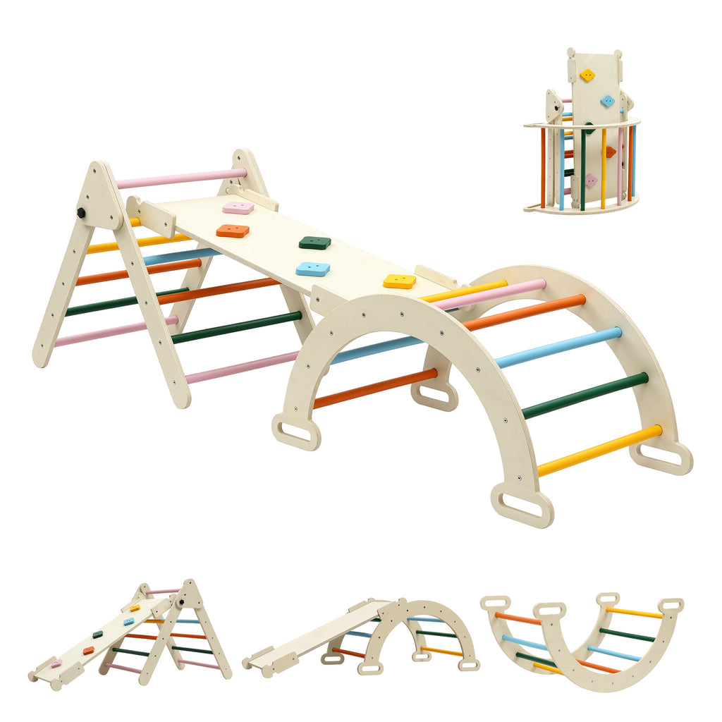 Keezi Kids Pikler Triangle Climber Set with Slide Arch Indoor Outdoor Toddler