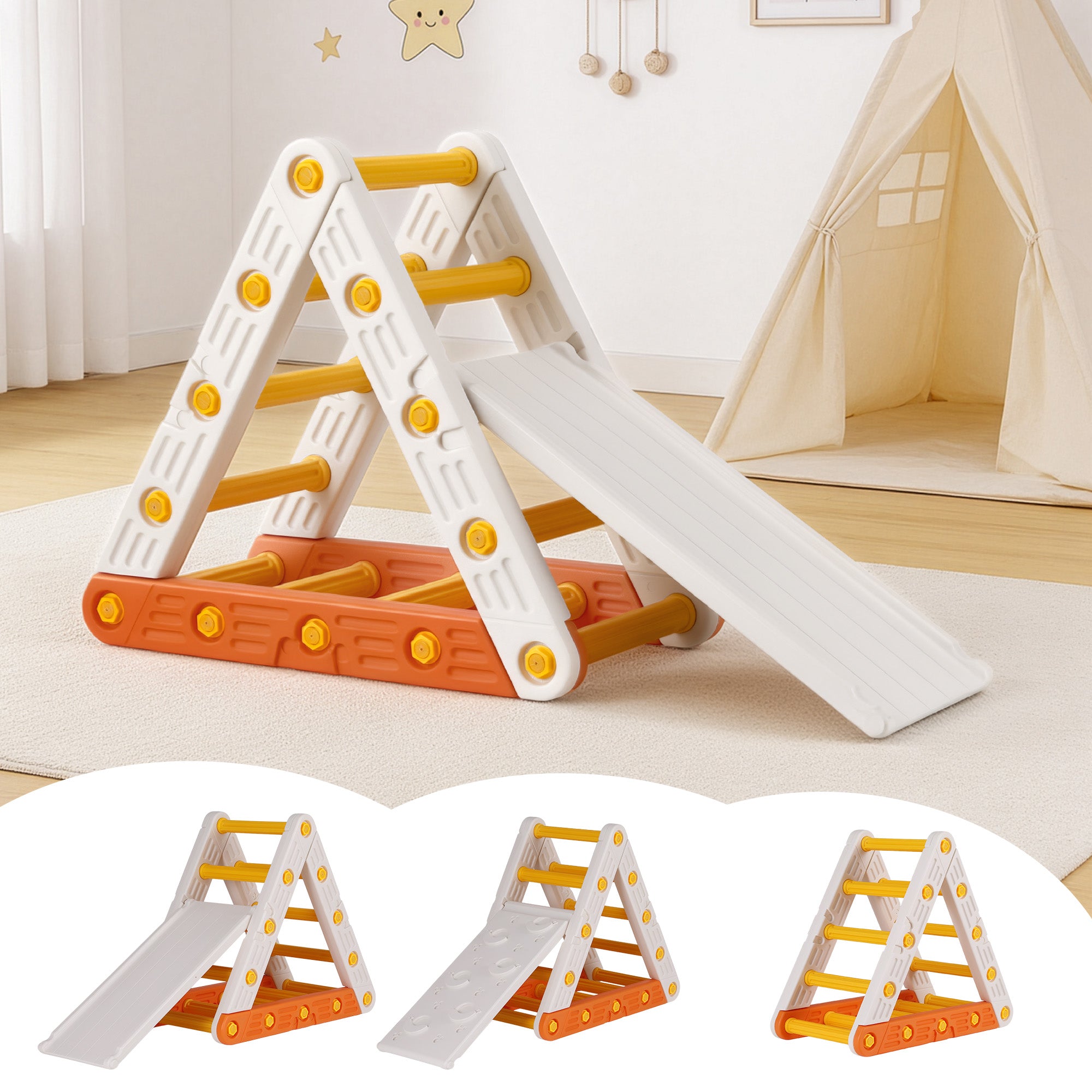 Keezi Kids Pikler Triangle Climber Set with Slide Indoor Outdoor Toddler Toys