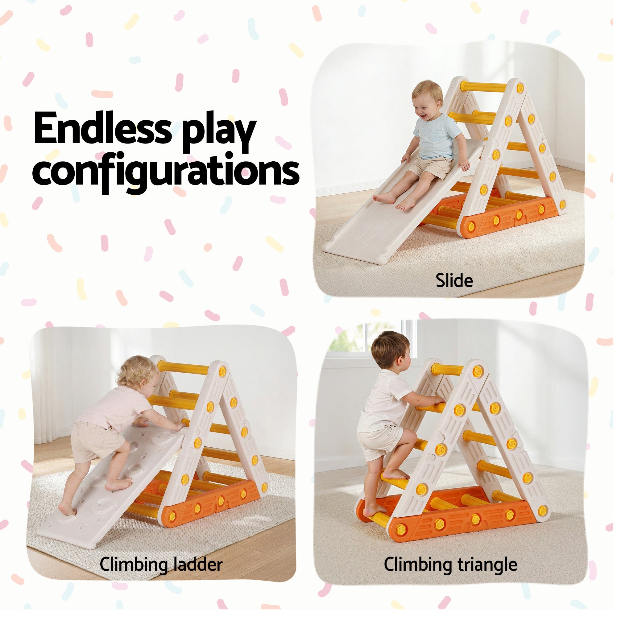 Keezi Kids Pikler Triangle Climber Set with Slide Indoor Outdoor Toddler Toys