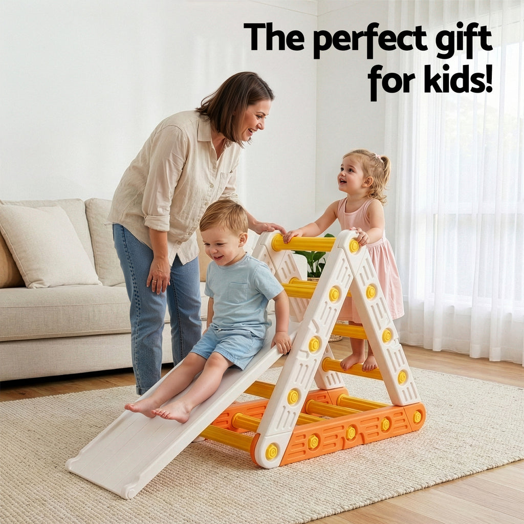 Keezi Kids Pikler Triangle Climber Set with Slide Indoor Outdoor Toddler Toys