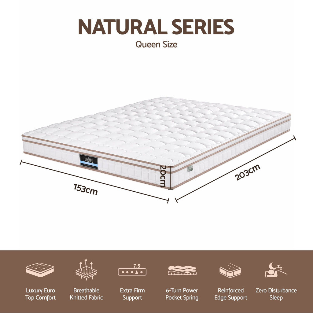 Giselle 20cm Firm Queen Mattress Pocket Spring for Bedroom or Guest Room