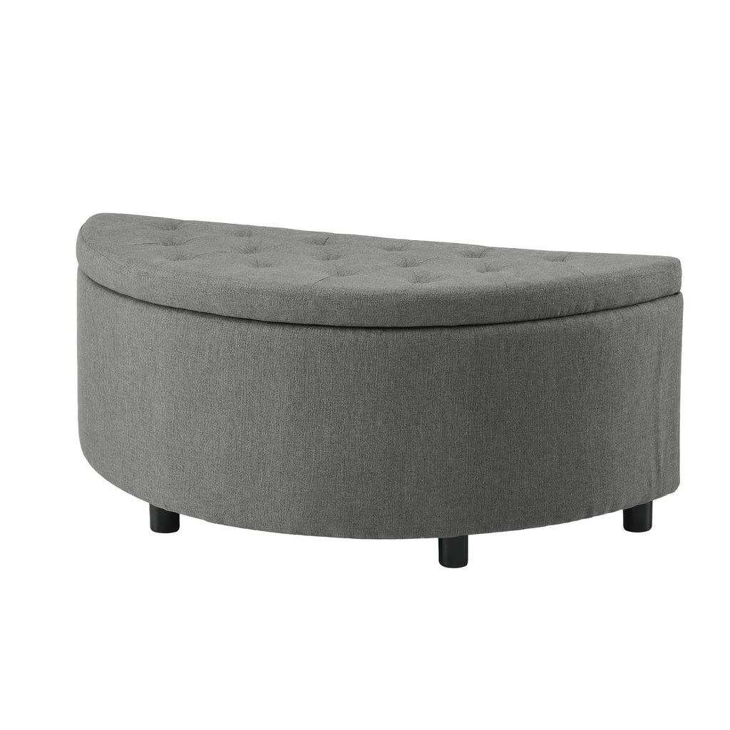 Artiss Storage Ottoman Bench Linen Fabric Tufted Half Round Footstool Grey