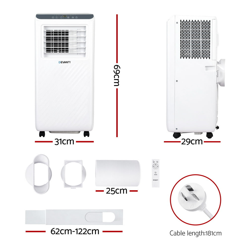 Devanti Portable Air Conditioner 7000BTU 3-in-1 Cooler Dehumidifier Fan Remote