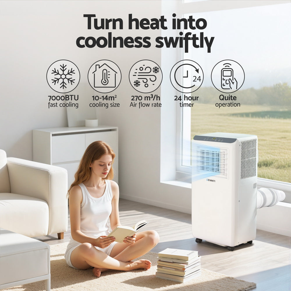 Devanti Portable Air Conditioner 7000BTU 3-in-1 Cooler Dehumidifier Fan Remote