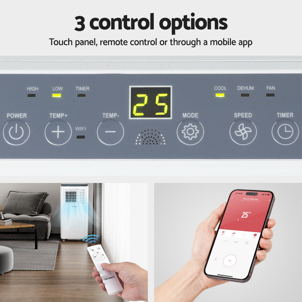 Devanti Portable Air Conditioner 7000BTU 3-in-1 Cooler Dehumidifier Fan Remote