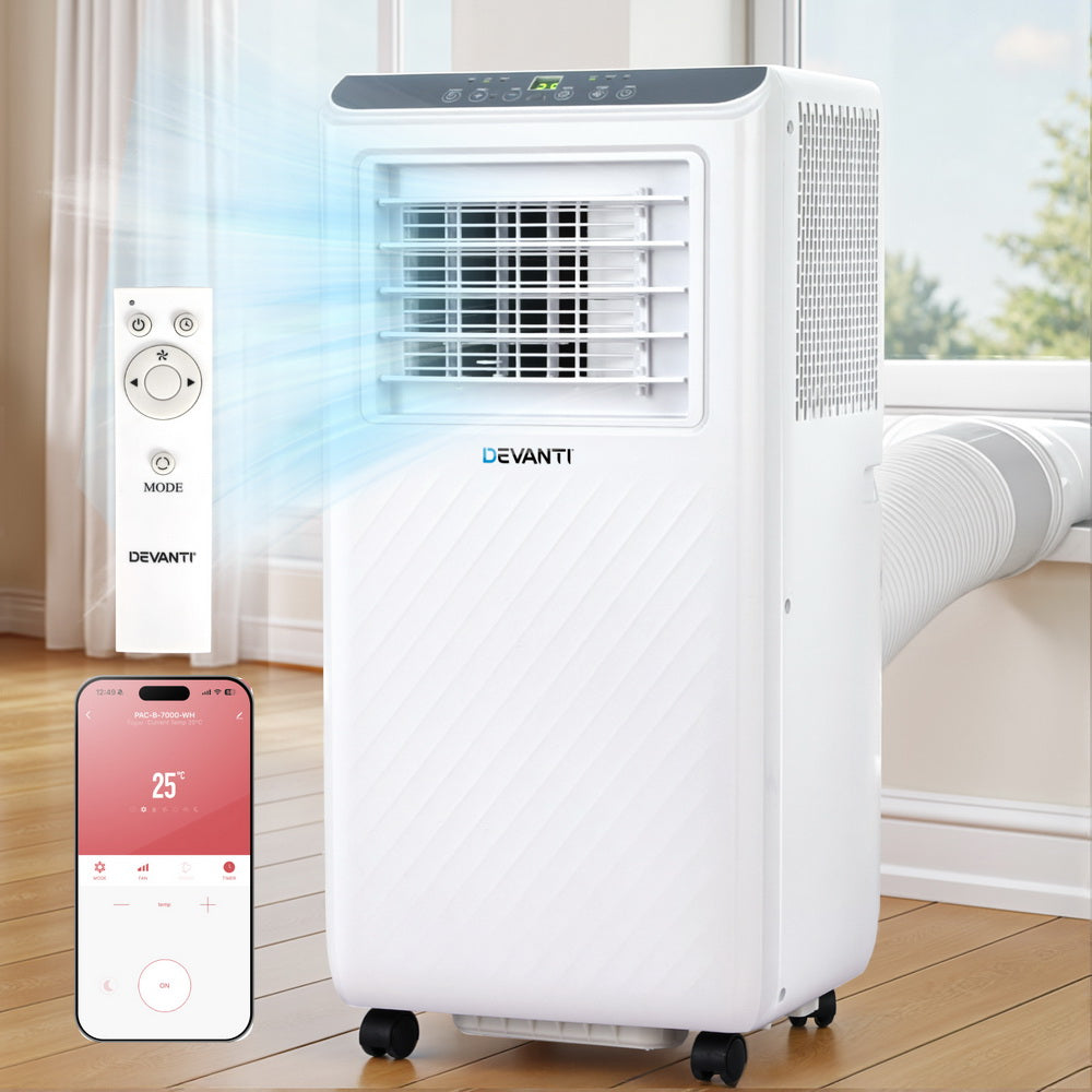 Devanti Portable Air Conditioner 7000BTU 3-in-1 Cooler Dehumidifier Fan Remote