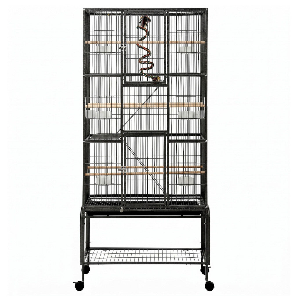 i.Pet 176cm 3-Tier Large Bird Cage Aviary with Ladder Parrot Budgie Wheels Black