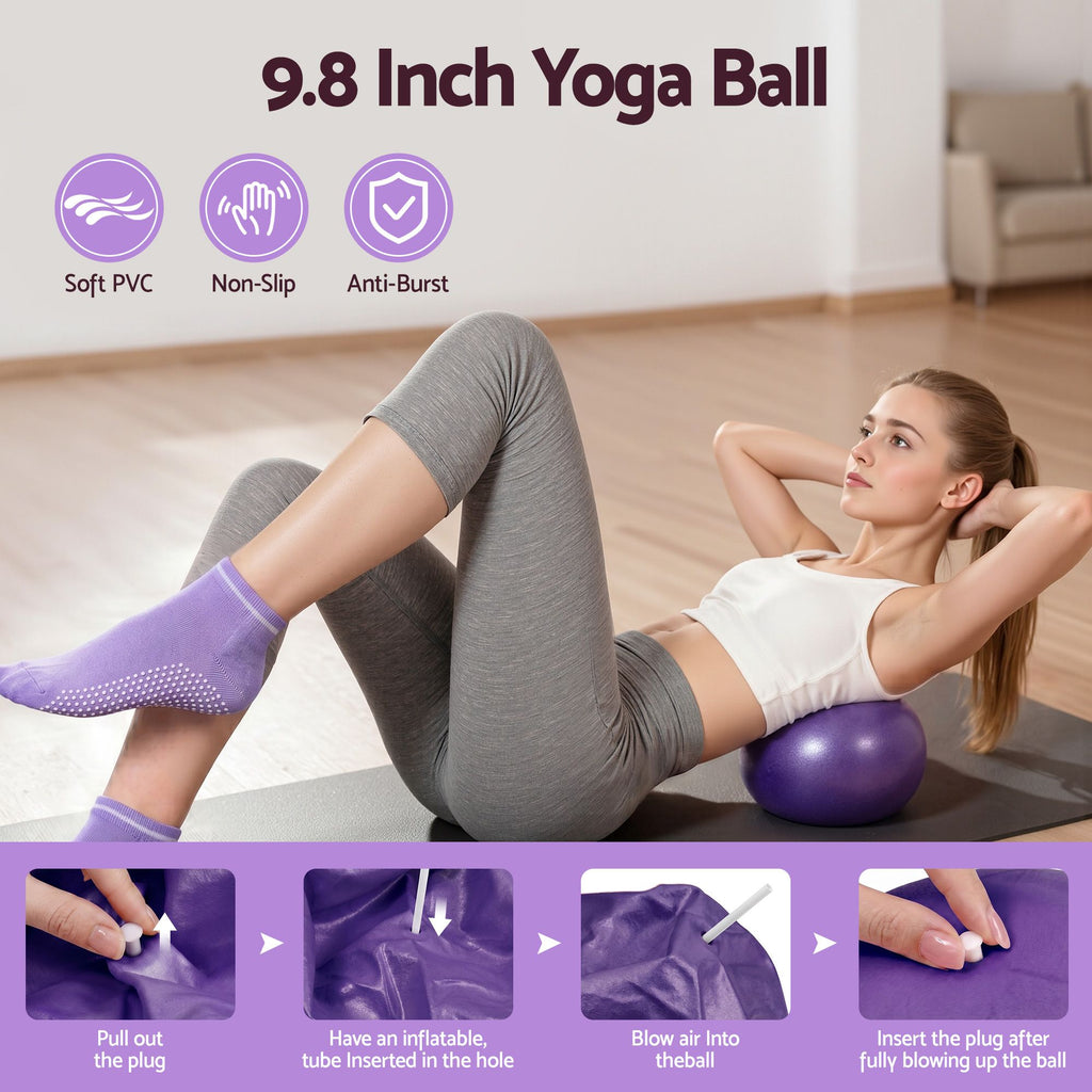 Everfit Pilates Ring Set 15pc Home Workout Kit Ball Yoga Socks Purple