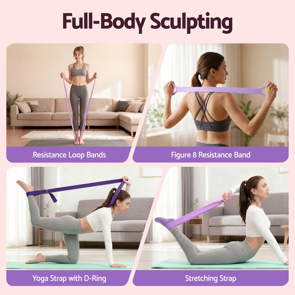 Everfit Pilates Ring Set 15pc Home Workout Kit Ball Yoga Socks Purple