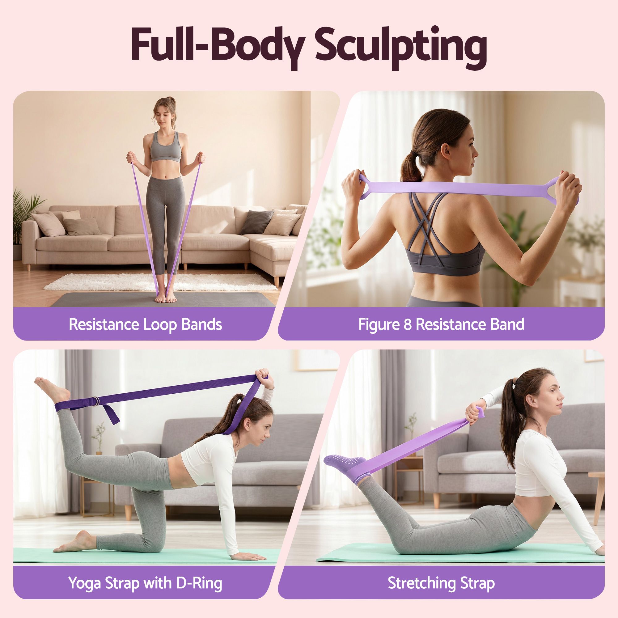 Everfit Pilates Ring Set 15pc Home Workout Kit Ball Yoga Socks Purple