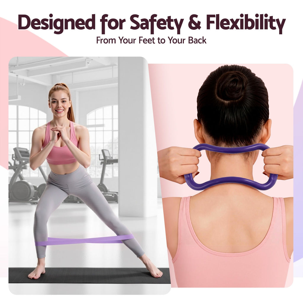 Everfit Pilates Ring Set 15pc Home Workout Kit Ball Yoga Socks Purple