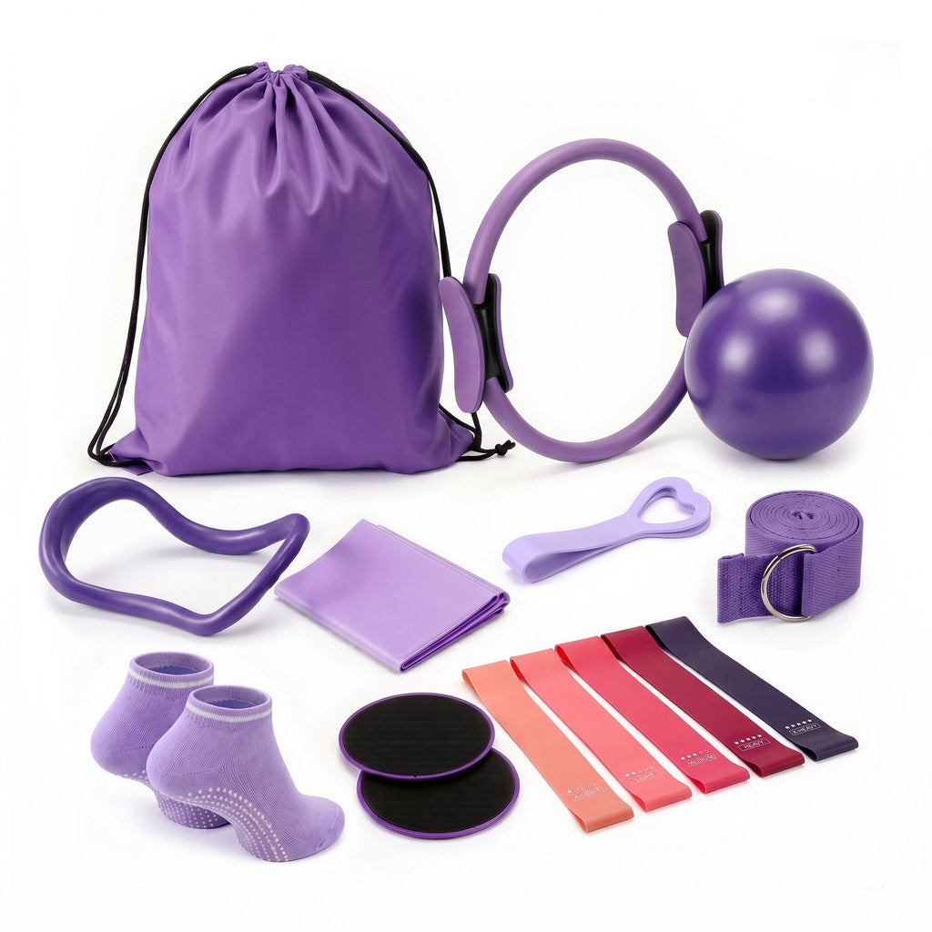 Everfit Pilates Ring Set 15pc Home Workout Kit Ball Yoga Socks Purple