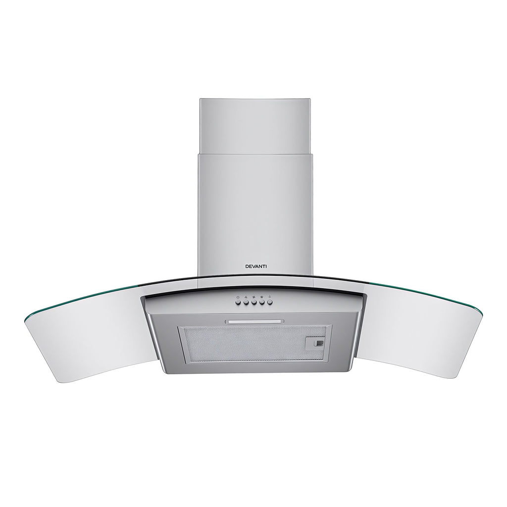 Devanti 90cm Range Hood Curved Glass Canopy Rangehood Kitchen Exhaust Fan