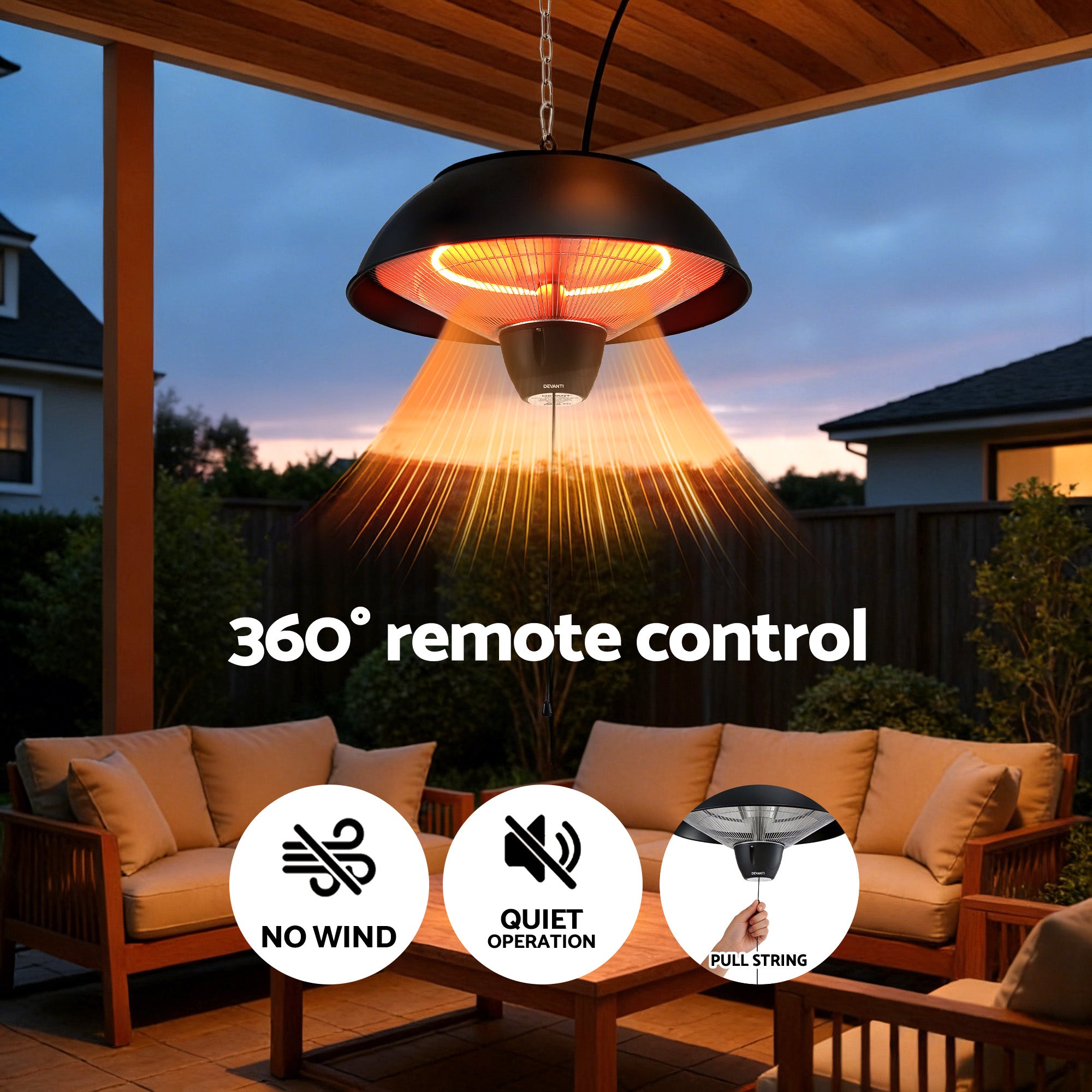 Devanti Electric Patio Heater 1500W Infrared Ceiling Mount Outdoor Strip Remote