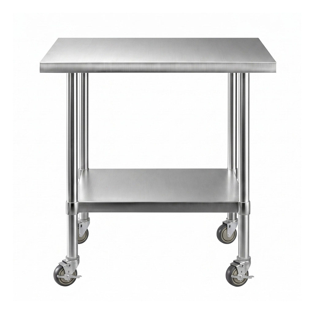 Cefito 914x762mm Stainless Steel Kitchen Bench w/ Splashback Work Table Prep Bench Commercial 430