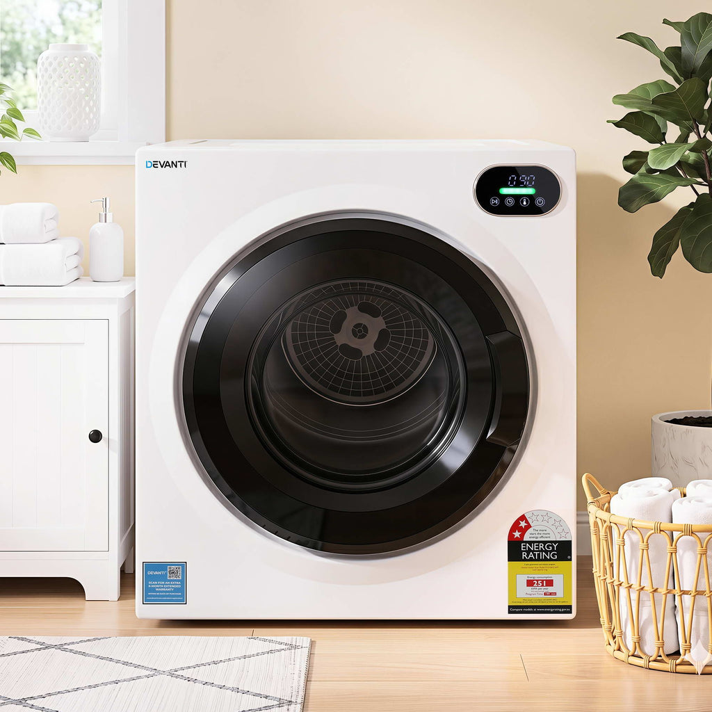 Devanti Tumble Dryer 6kg Clothes Dryer Touch Screen Stainless Steel Drum