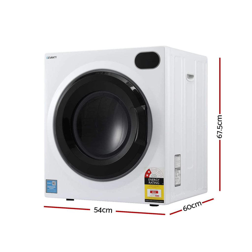 Devanti Tumble Dryer 6kg Clothes Dryer Touch Screen Stainless Steel Drum