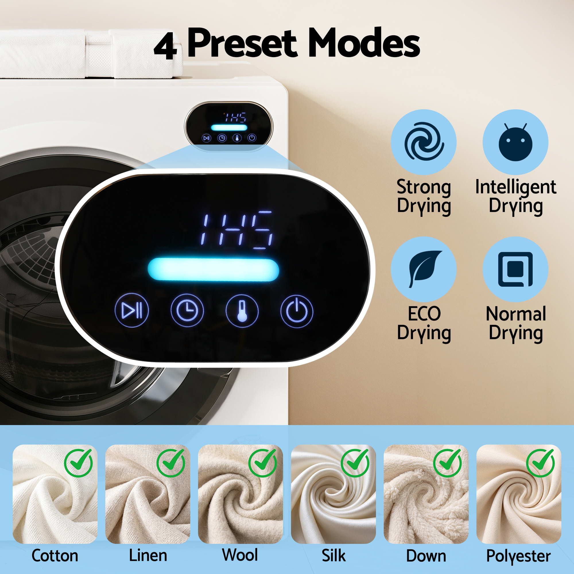 Devanti Tumble Dryer 6kg Clothes Dryer Touch Screen Stainless Steel Drum